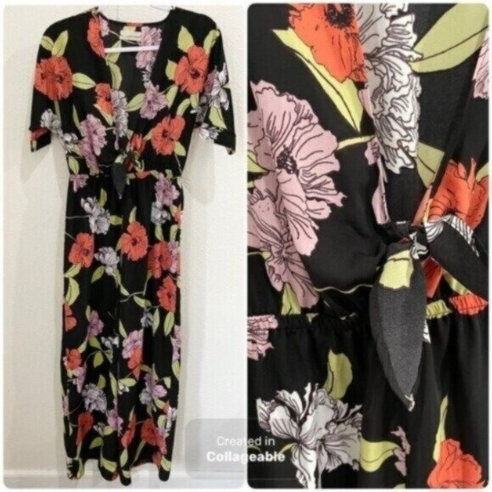 Urban Outfitters Floral Black Jumpsuit Feminine Boho Relaxed Casual